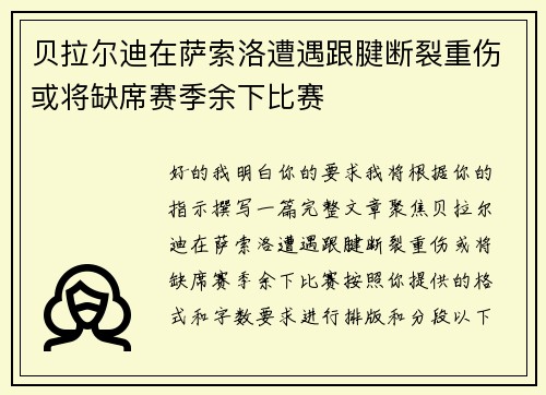 贝拉尔迪在萨索洛遭遇跟腱断裂重伤或将缺席赛季余下比赛 贝拉尔迪在萨索洛遭遇跟腱断裂重伤或将缺席赛季余下比赛