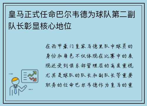 皇马正式任命巴尔韦德为球队第二副队长彰显核心地位